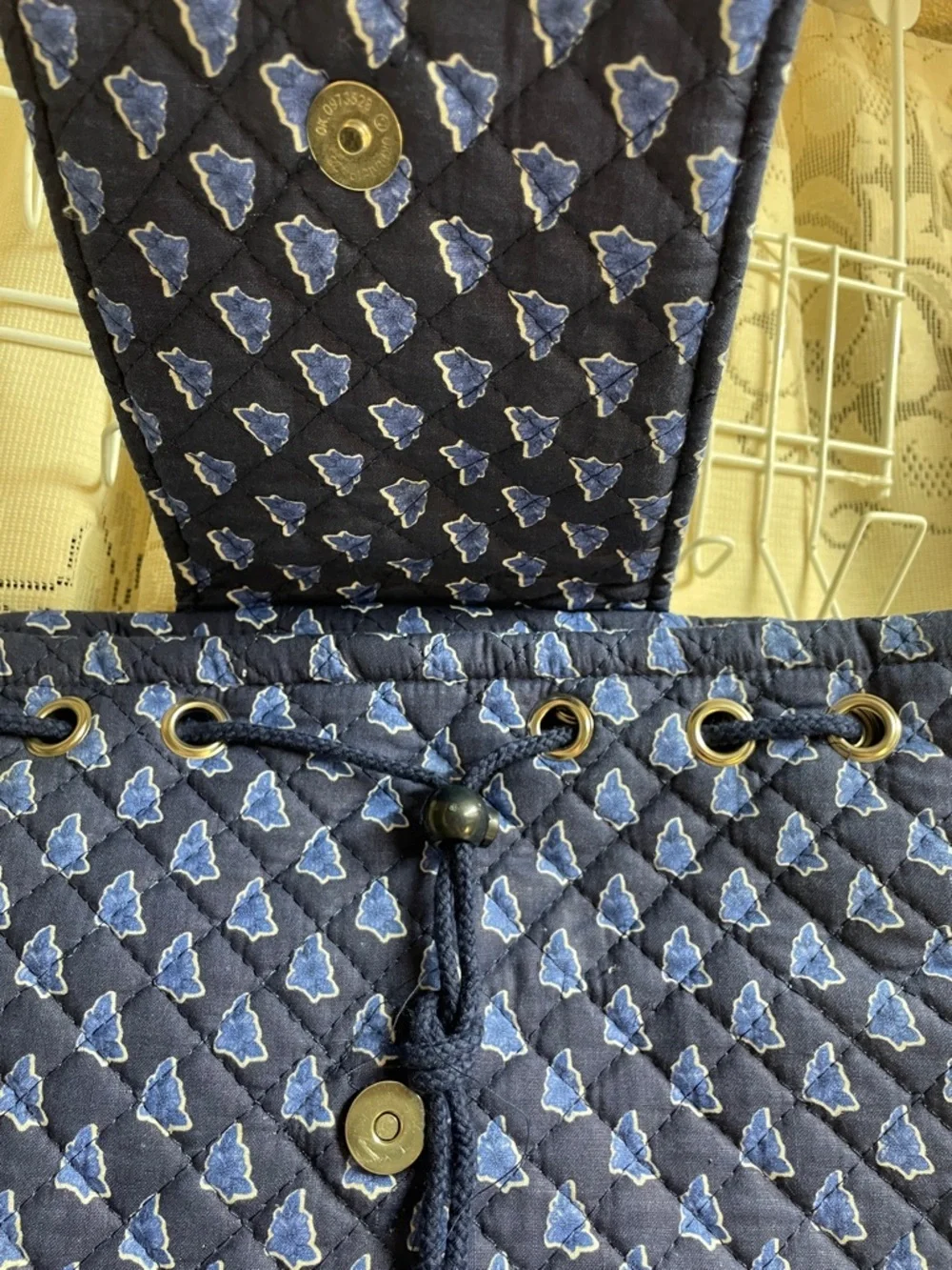 Navy Quilted Floral Print Backpack Tote Bag